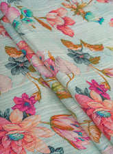 Pure Cotton  Cruise Blue Color Jacqurad Lurex With Floral Digital Print Fabric.